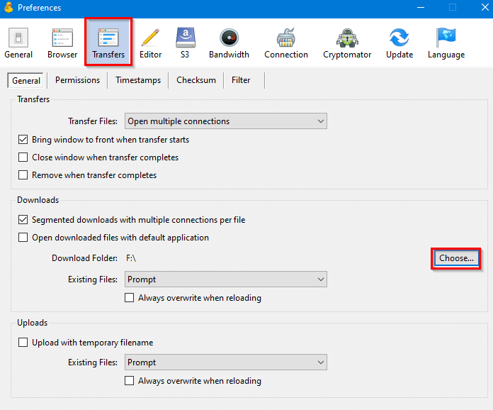 configuring transfer settings in Cyberduck