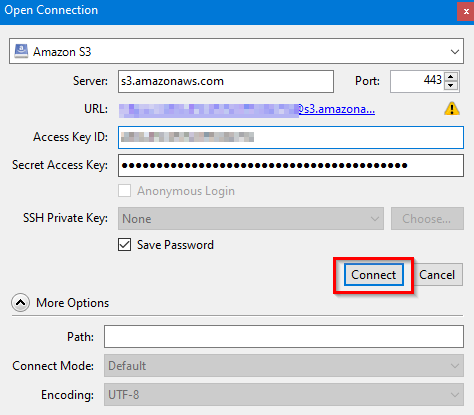 connecting to Amazon S3 using Cyberduck