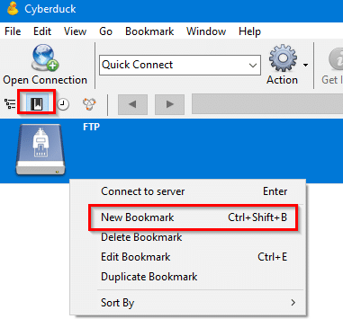 adding and managing connection bookmarks in Cyberduck