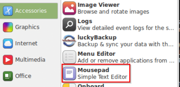 Mousepad installed in Linux Mint Xfce