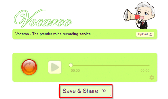 saving and sharing recorded audio clips in Vocaroo