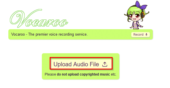 uploading audio file in Vocaroo