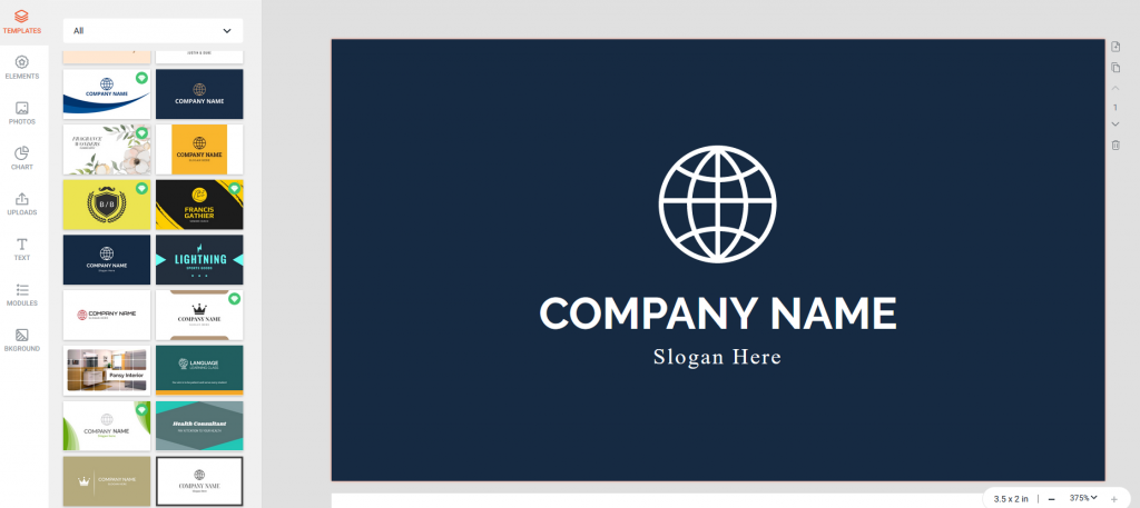 editing a business card template in DesignCap