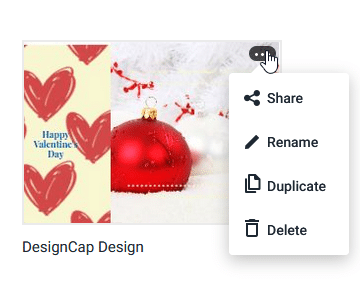 sharing, renaming, duplicating or deleting esiting designs in DesignCap