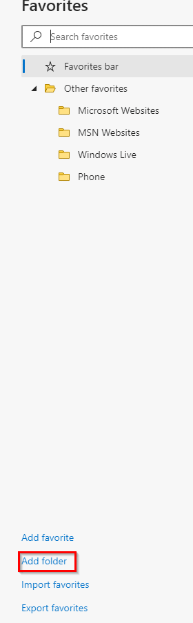 adding a new folder for bookmarks in the new Edge browser