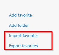 import and export favorites option in the new Edge browser