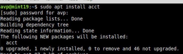 installing acct package in Linux Mint