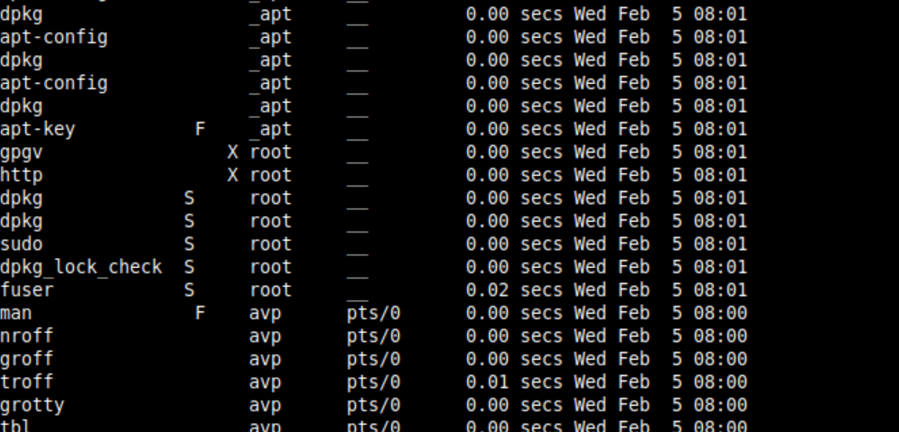 unfiltered display of lastcomm command in Linux Mint