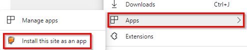 Site as an app feature in the new Edge browser