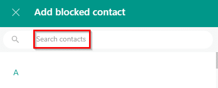 searching for contacts to be blocked in Whatsapp desktop app for Windows