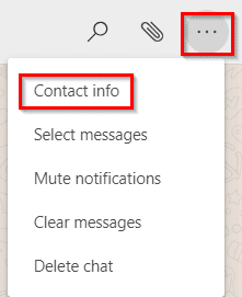 accessing contact info options in Whatsapp desktop app for Windows