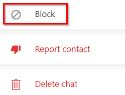 choosing the block option for contacts in Whatsapp desktop app for Windows