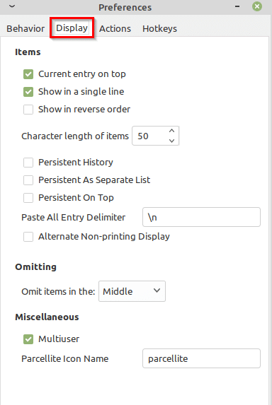 configuring display settings in Parcellite