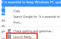 selecting text for speed reading using Reedy 