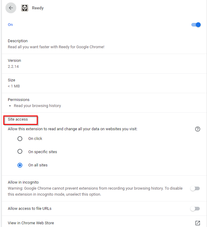 change how Reedy can access sites in Chrome
