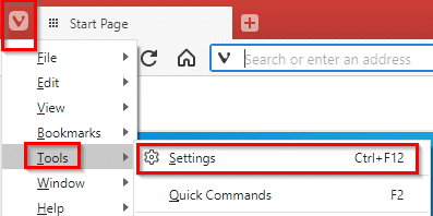 accessing Vivaldi settings