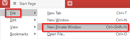 opening new private window in Vivaldi