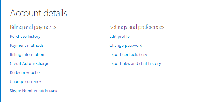 skype account settings page