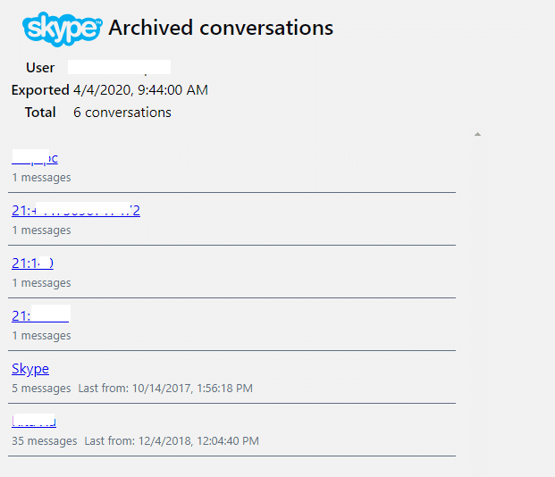 viewing message history from the downloaded Skype account data
