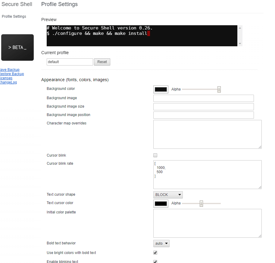 Configuring Secure Shell add-on options