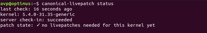 listing status for Canonical Livepatch Service in Ubuntu 20.04