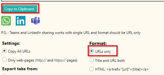 copying tab links as plain URLs to clipboard