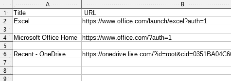 CSV file consisting of exported tab links