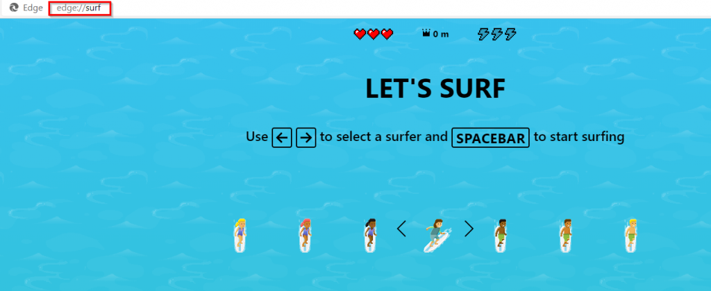 choosing a surfer avatar in Edge Surf game