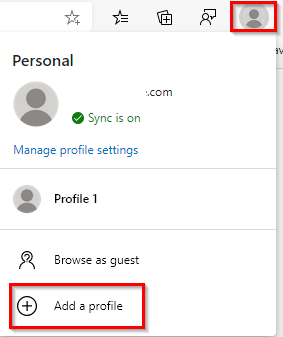 adding a new profile in the new Edge browser