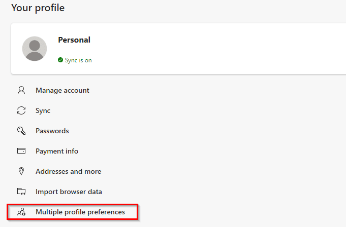 configuring multiple profile preferences in the new Edge browser