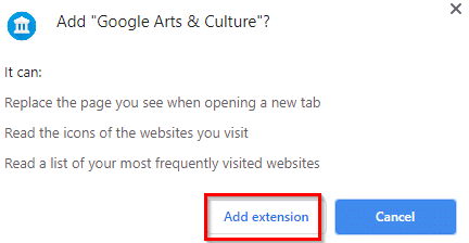 adding Google Arts & Culture Chrome add-on