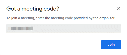 entering a meeting code to join meetings in Google Meet
