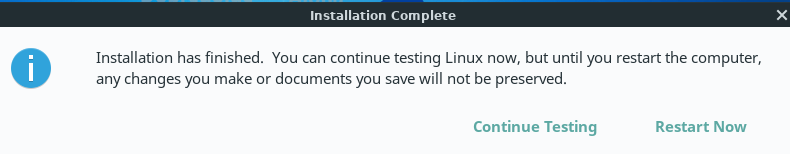 Linux Lite installation completed