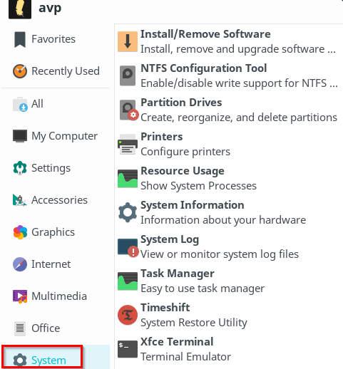 System tools installed by default in Linux Lite