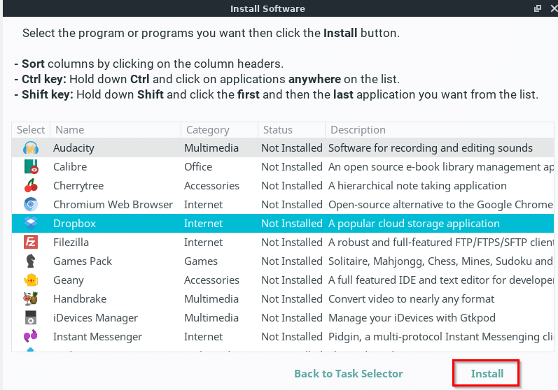 choosing apps to install using Lite Software in Linux Lite