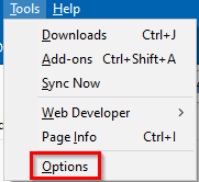 accessing Firefox options