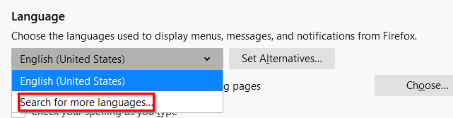 searching for different languages to be added in Firefox 
