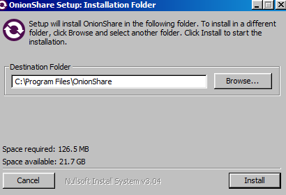 Installing OnionShare in Windows