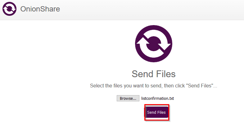 sending files to OnionShare using receive mode