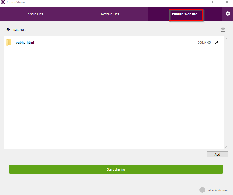 sharing website folders using OnionShare