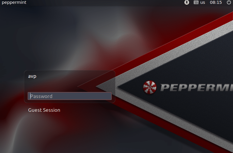 Peppermint login screen