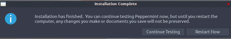 Peppermint installation completed