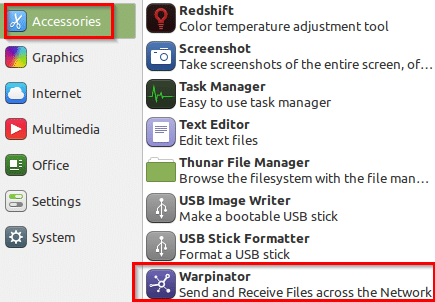 accessing Warpinator in Linux Mint 20 Xfce edition