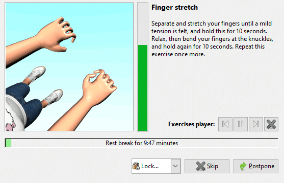 different relaxation exercises in Workrave