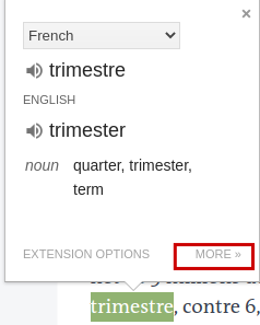 translation window when using Google Translate Chrome add-on