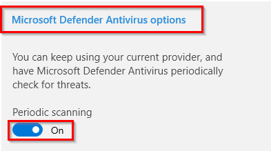 enable periodic scanning using microsoft defender antivirus