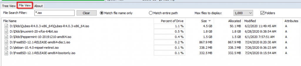 searching for files using wildcards in WizTree