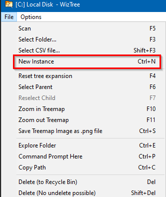 opening a new WizTree instance