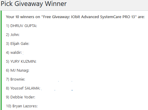 IObit SystemCare Pro giveaway winners