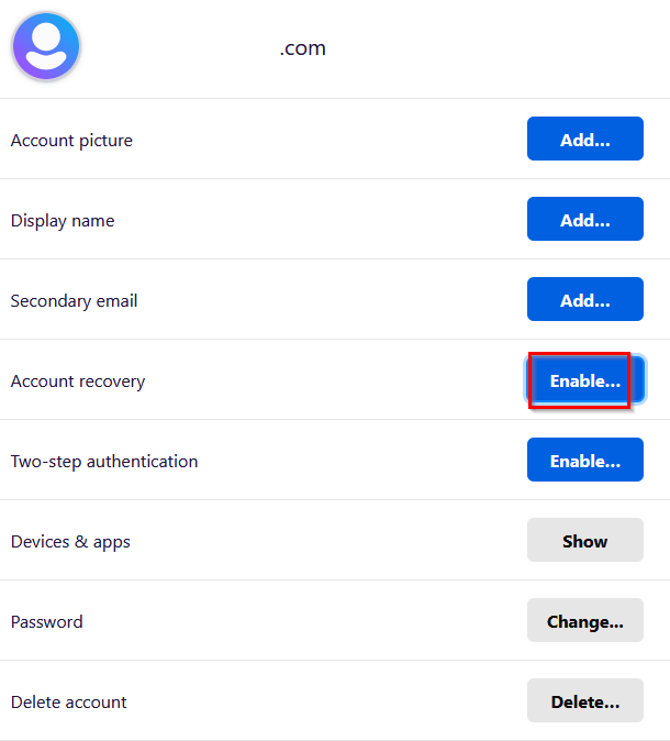 various Firefox account settings